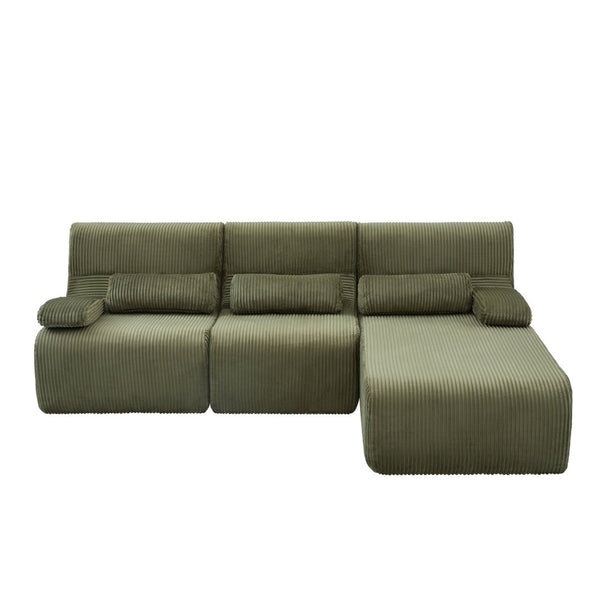 English Elm Modern Corduroy L-shaped Sectional Sofa Modular Ergonomic Couch for Living Room Green N719S002470F