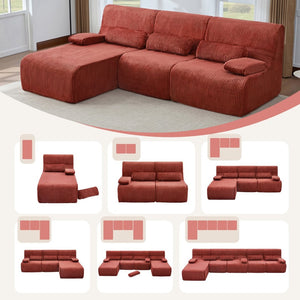 English Elm Modern Corduroy L-shaped Sectional Sofa Modular Ergonomic Couch for Living Room Red N719S002470J