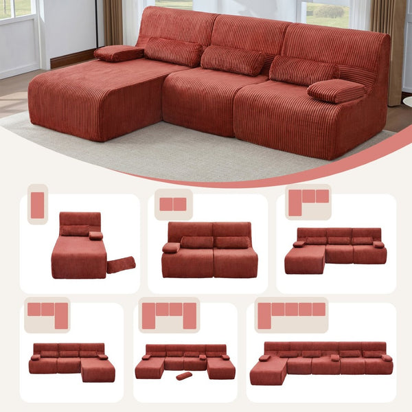 English Elm Modern Corduroy L-shaped Sectional Sofa Modular Ergonomic Couch for Living Room Red N719S002470J