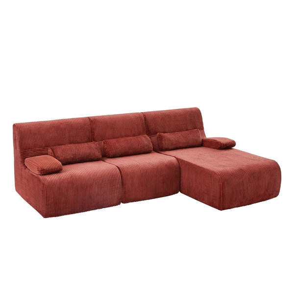 English Elm Modern Corduroy L-shaped Sectional Sofa Modular Ergonomic Couch for Living Room Red N719S002470J