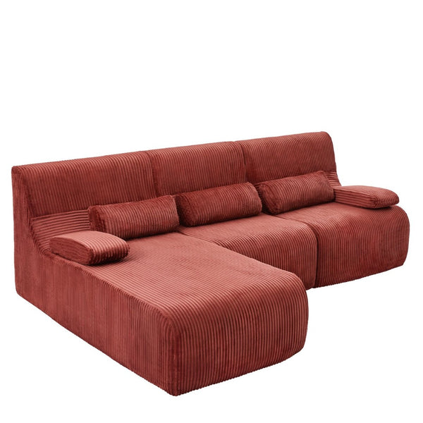 English Elm Modern Corduroy L-shaped Sectional Sofa Modular Ergonomic Couch for Living Room Red N719S002470J