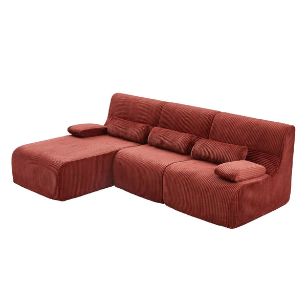 English Elm Modern Corduroy L-shaped Sectional Sofa Modular Ergonomic Couch for Living Room Red N719S002470J