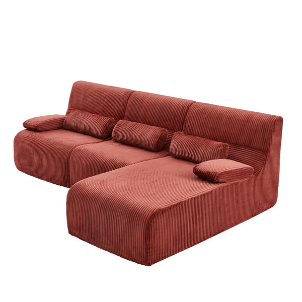 English Elm Modern Corduroy L-shaped Sectional Sofa Modular Ergonomic Couch for Living Room Red N719S002470J