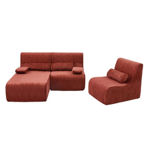 English Elm Modern Corduroy L-shaped Sectional Sofa Modular Ergonomic Couch for Living Room Red N719S002470J