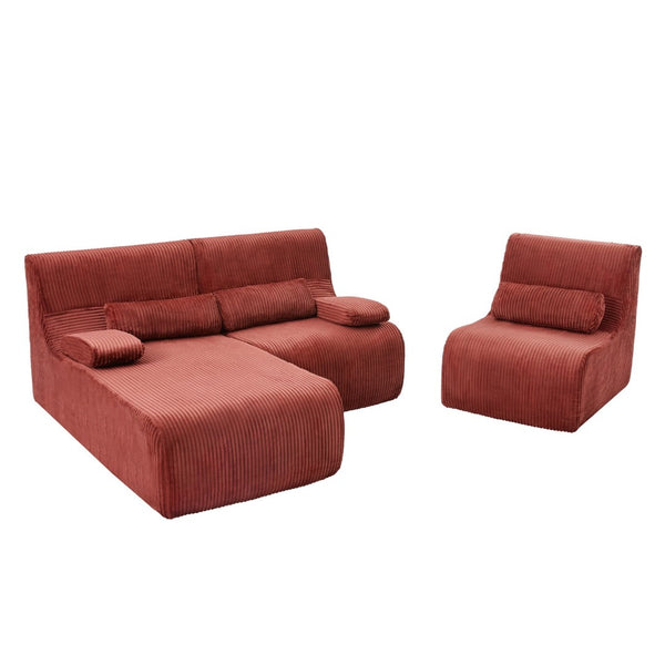 English Elm Modern Corduroy L-shaped Sectional Sofa Modular Ergonomic Couch for Living Room Red N719S002470J