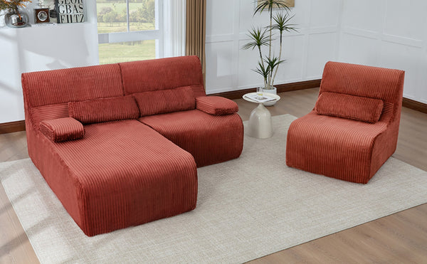 English Elm Modern Corduroy L-shaped Sectional Sofa Modular Ergonomic Couch for Living Room Red N719S002470J