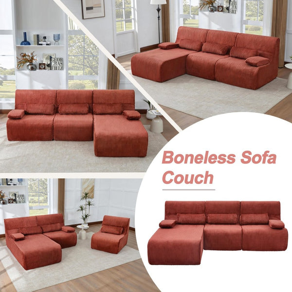 English Elm Modern Corduroy L-shaped Sectional Sofa Modular Ergonomic Couch for Living Room Red N719S002470J