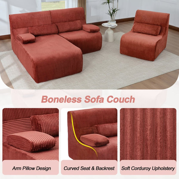 English Elm Modern Corduroy L-shaped Sectional Sofa Modular Ergonomic Couch for Living Room Red N719S002470J