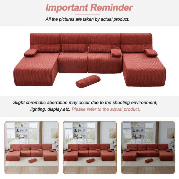 English Elm Modern Corduroy L-shaped Sectional Sofa Modular Ergonomic Couch for Living Room Red N719S002470J