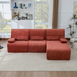 English Elm Modern Corduroy L-shaped Sectional Sofa Modular Ergonomic Couch for Living Room Red N719S002470J