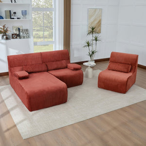 English Elm Modern Corduroy L-shaped Sectional Sofa Modular Ergonomic Couch for Living Room Red N719S002470J