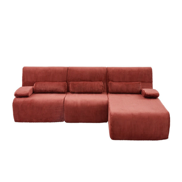 English Elm Modern Corduroy L-shaped Sectional Sofa Modular Ergonomic Couch for Living Room Red N719S002470J