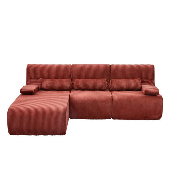 English Elm Modern Corduroy L-shaped Sectional Sofa Modular Ergonomic Couch for Living Room Red N719S002470J