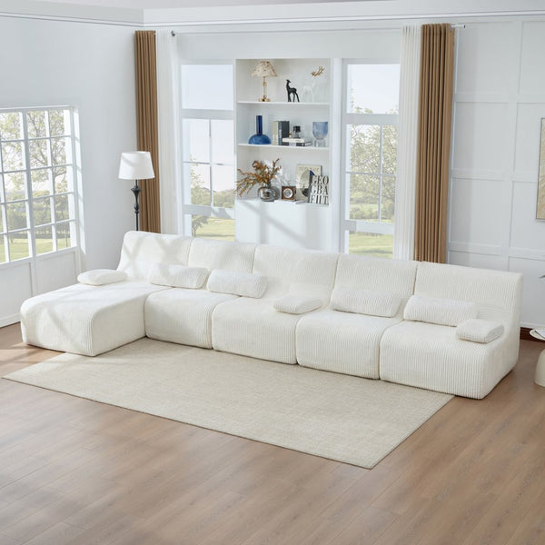 English Elm Oversized Corduroy L-shaped Sectional Sofa Modular Retro Modern Living Room Couch Beige N719S002471A