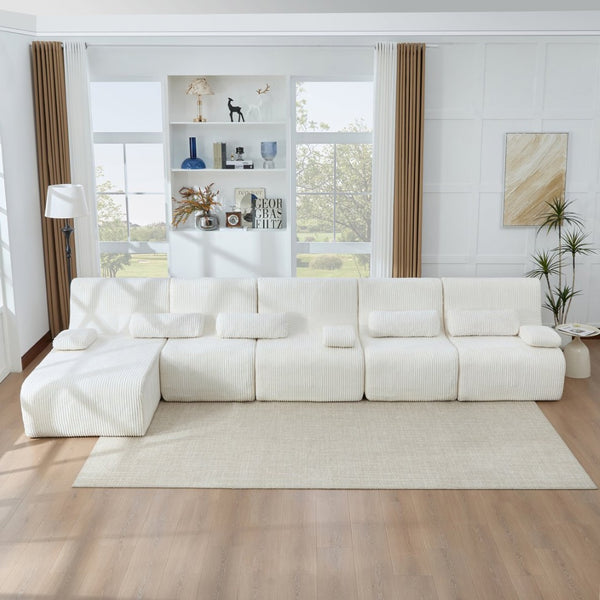 English Elm Oversized Corduroy L-shaped Sectional Sofa Modular Retro Modern Living Room Couch Beige N719S002471A