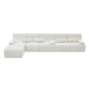 English Elm Oversized Corduroy L-shaped Sectional Sofa Modular Retro Modern Living Room Couch Beige N719S002471A