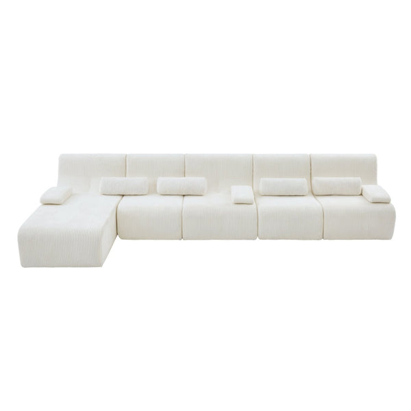 English Elm Oversized Corduroy L-shaped Sectional Sofa Modular Retro Modern Living Room Couch Beige N719S002471A