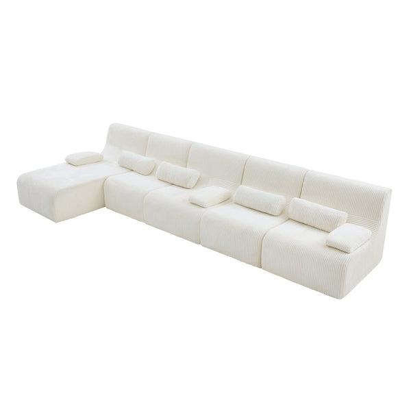 English Elm Oversized Corduroy L-shaped Sectional Sofa Modular Retro Modern Living Room Couch Beige N719S002471A