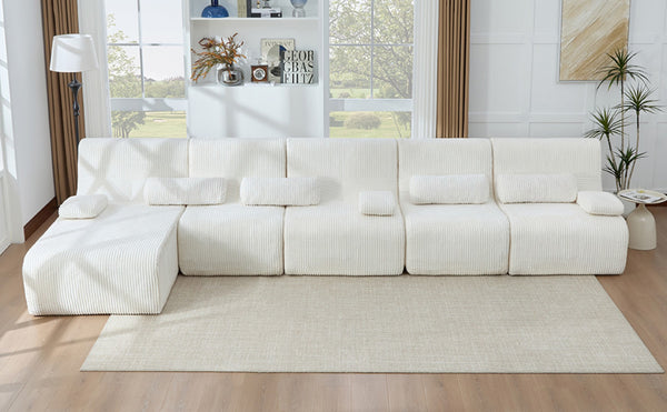 English Elm Oversized Corduroy L-shaped Sectional Sofa Modular Retro Modern Living Room Couch Beige N719S002471A