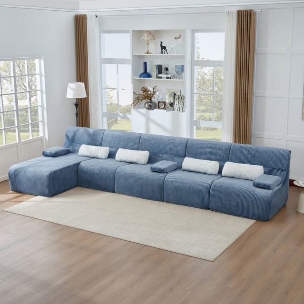 English Elm Oversized Corduroy L-shaped Sectional Sofa Modular Retro Modern Living Room Couch Blue N719S002471C