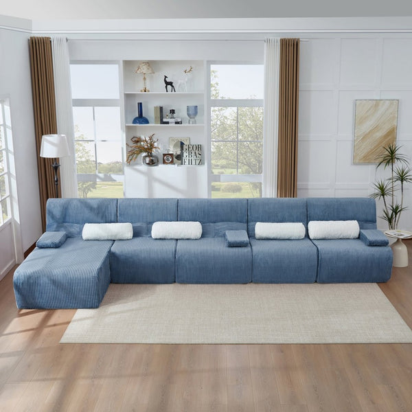 English Elm Oversized Corduroy L-shaped Sectional Sofa Modular Retro Modern Living Room Couch Blue N719S002471C