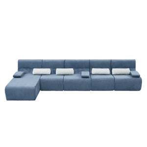English Elm Oversized Corduroy L-shaped Sectional Sofa Modular Retro Modern Living Room Couch Blue N719S002471C
