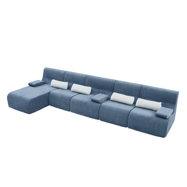 English Elm Oversized Corduroy L-shaped Sectional Sofa Modular Retro Modern Living Room Couch Blue N719S002471C