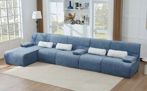 English Elm Oversized Corduroy L-shaped Sectional Sofa Modular Retro Modern Living Room Couch Blue N719S002471C