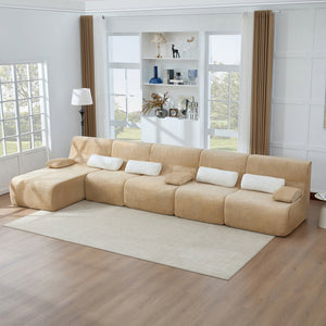English Elm Oversized Corduroy L-shaped Sectional Sofa Modular Retro Modern Living Room Couch Coffee N719S002471D