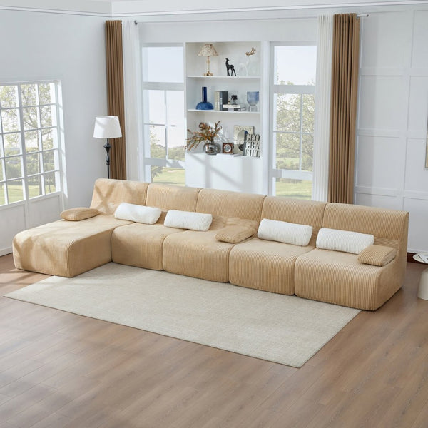 English Elm Oversized Corduroy L-shaped Sectional Sofa Modular Retro Modern Living Room Couch Coffee N719S002471D