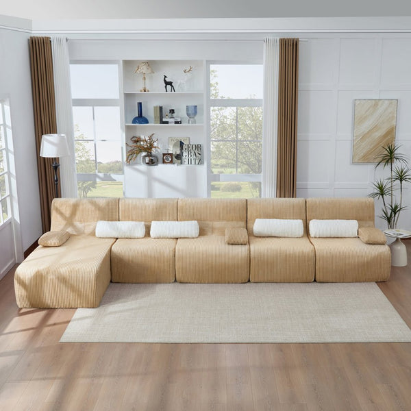 English Elm Oversized Corduroy L-shaped Sectional Sofa Modular Retro Modern Living Room Couch Coffee N719S002471D
