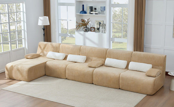 English Elm Oversized Corduroy L-shaped Sectional Sofa Modular Retro Modern Living Room Couch Coffee N719S002471D