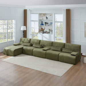 English Elm Oversized Corduroy L-shaped Sectional Sofa Modular Retro Modern Living Room Couch Green N719S002471F