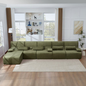 English Elm Oversized Corduroy L-shaped Sectional Sofa Modular Retro Modern Living Room Couch Green N719S002471F