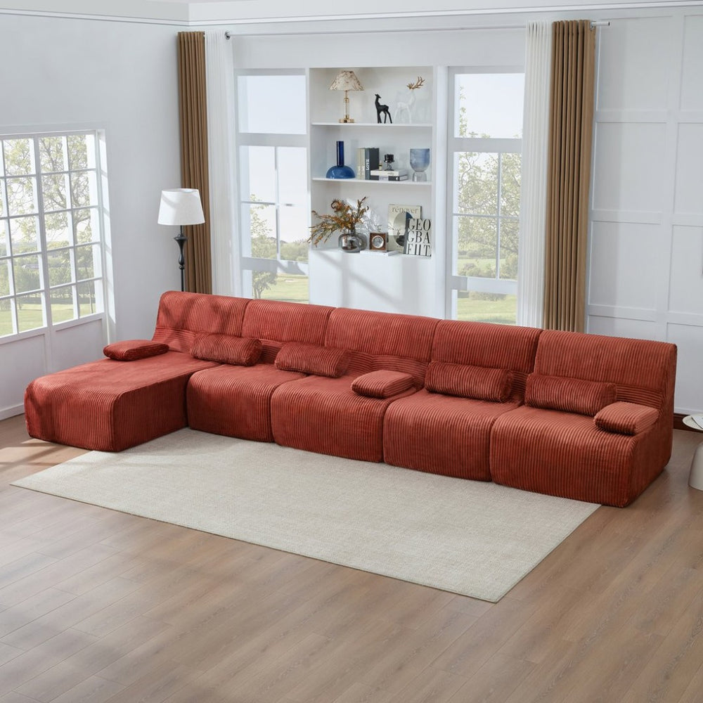 English Elm Oversized Corduroy L-shaped Sectional Sofa Modular Retro Modern Living Room Couch Red N719S002471J