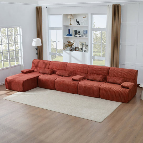 English Elm Oversized Corduroy L-shaped Sectional Sofa Modular Retro Modern Living Room Couch Red N719S002471J