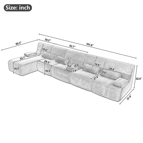 English Elm Oversized Corduroy L-shaped Sectional Sofa Modular Retro Modern Living Room Couch Red N719S002471J