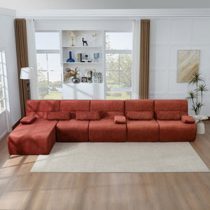 English Elm Oversized Corduroy L-shaped Sectional Sofa Modular Retro Modern Living Room Couch Red N719S002471J