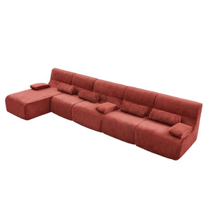 English Elm Oversized Corduroy L-shaped Sectional Sofa Modular Retro Modern Living Room Couch Red N719S002471J