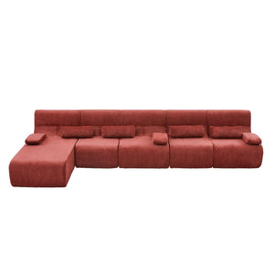 English Elm Oversized Corduroy L-shaped Sectional Sofa Modular Retro Modern Living Room Couch Red N719S002471J