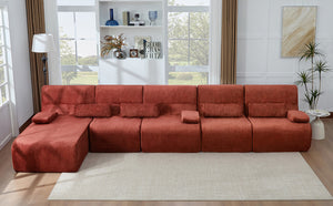 English Elm Oversized Corduroy L-shaped Sectional Sofa Modular Retro Modern Living Room Couch Red N719S002471J