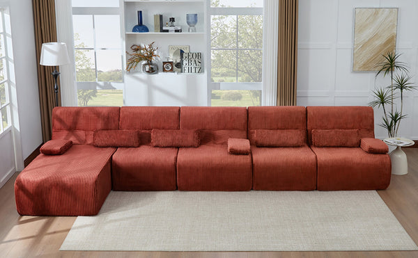 English Elm Oversized Corduroy L-shaped Sectional Sofa Modular Retro Modern Living Room Couch Red N719S002471J