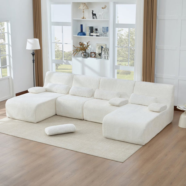 English Elm Oversized U-shaped Corduroy Sectional with Deep Seats and Modular Lounging Layout Beige N719S002472A