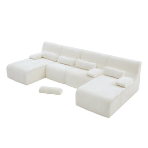 English Elm Oversized U-shaped Corduroy Sectional with Deep Seats and Modular Lounging Layout Beige N719S002472A