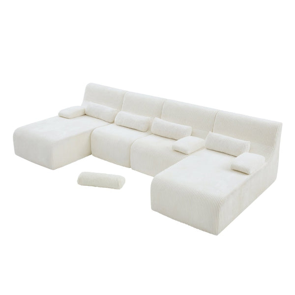 English Elm Oversized U-shaped Corduroy Sectional with Deep Seats and Modular Lounging Layout Beige N719S002472A