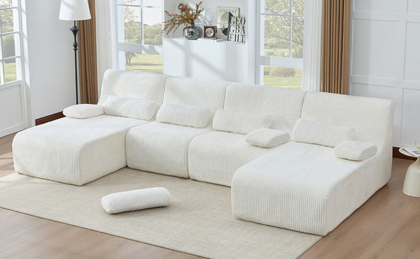 English Elm Oversized U-shaped Corduroy Sectional with Deep Seats and Modular Lounging Layout Beige N719S002472A