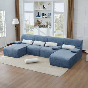English Elm Oversized U-shaped Corduroy Sectional with Deep Seats and Modular Lounging Layout Blue N719S002472C