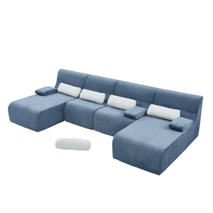 English Elm Oversized U-shaped Corduroy Sectional with Deep Seats and Modular Lounging Layout Blue N719S002472C
