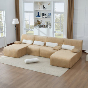 English Elm Oversized U-shaped Corduroy Sectional with Deep Seats and Modular Lounging Layout Coffee N719S002472D