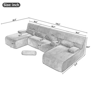 English Elm Oversized U-shaped Corduroy Sectional with Deep Seats and Modular Lounging Layout Coffee N719S002472D